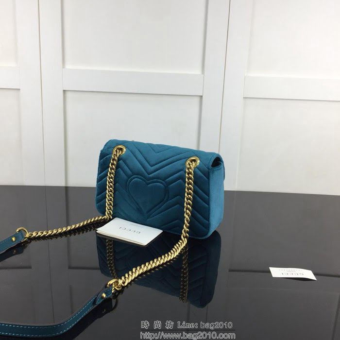 GUCCI古馳 新款 專櫃品質 原單 446744絨布 寶藍 鏈條單肩斜挎包HY1438